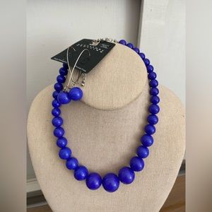 NWT purple/blue beaded accessory crossing necklace and earrings set